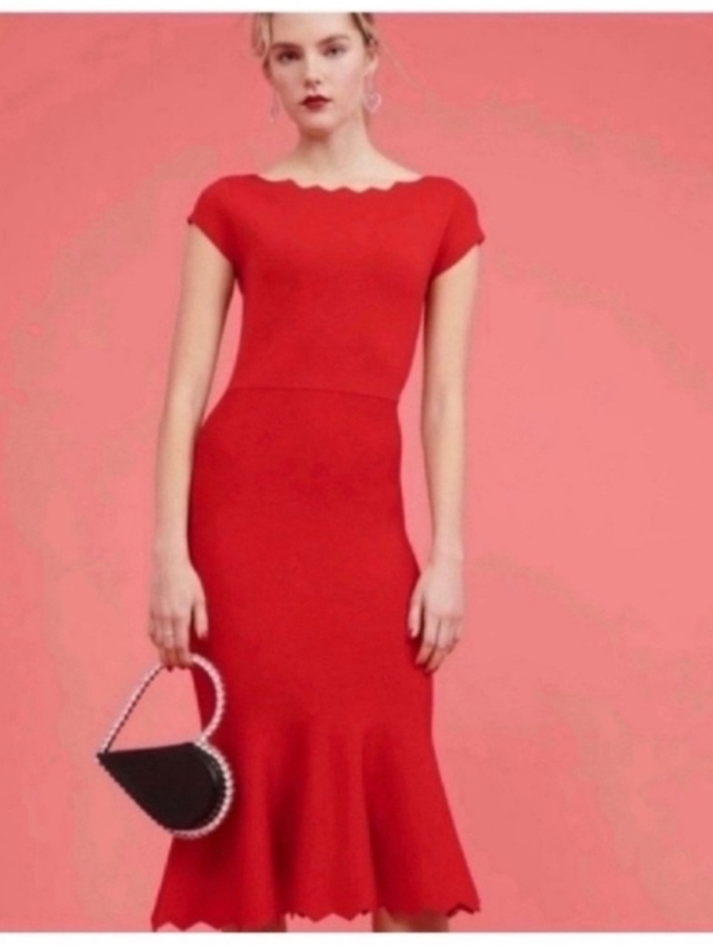 Rachel Parcel Elegant Red Scalloped Dress size medium like new! - Picture 2 of 10